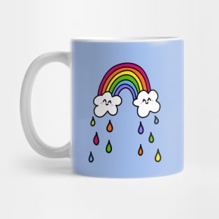 Cute Rainbow Doodle with Smiling Clouds and Colorful Raindrops, made by EndlessEmporium Mug